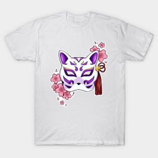 Cherry Blossom Fox Purple Mask - A Playful and Elegant Design T-Shirt